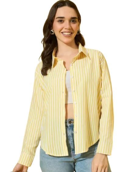 Women’s Striped Shirt, Casual Button Down Shirt for Women, Full Sleeve Cotton Blend Oversized, Ladies Formal & Casual Wear Top