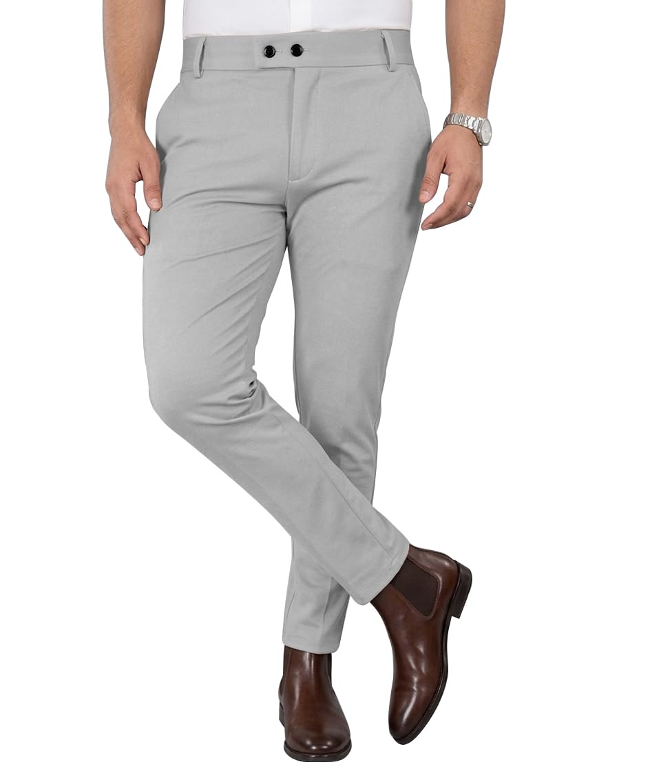 Mehrang Men’s Stretchable Stretchable Formal Pant Trousers | Stylish Slim Fit Men’s Wear Trousers for Office or Party | Polycotton Knitted Fabric