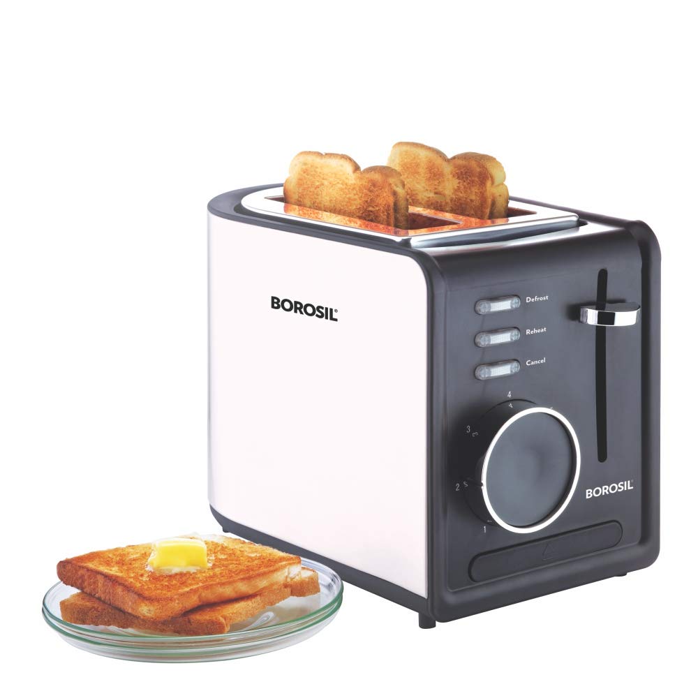 Borosil 850W Krispy Pop-up Toaster | 2 Slice Automatic Pop up | Toasting, Reheating & Defrosting Options | Removable Bread Crumb Tray | 7 Temprature Settings | Cord Winder | 2 Years Warranty