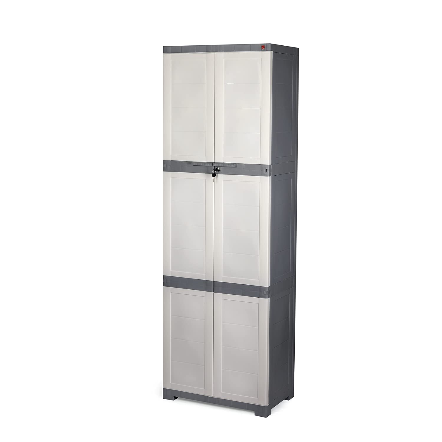 Cello Novelty Large Plastic Cabinet with Dustproof Doors| 3 Year Warranty | Almirah, Cupboard, Wardrobe for Home, Living Room, Bedroom, Kitchen, Office, Outdoor| White & Grey Colour