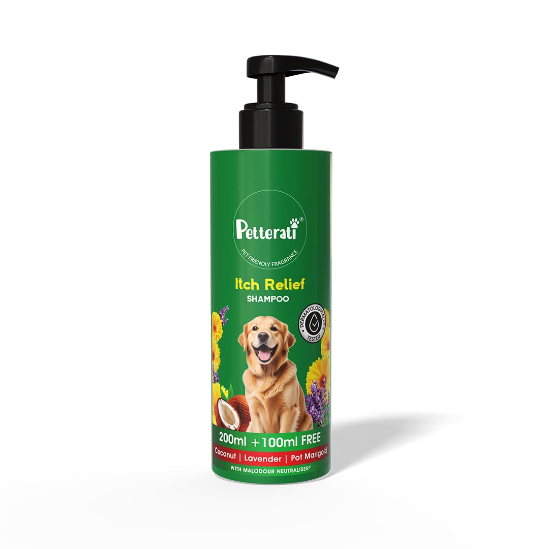 Petterati Itch Relief Dog Shampoo | Coconut, Lavender & Pot Marigold | Soothes Itching, Calms Skin Irritation | 200ml + 100ml Free