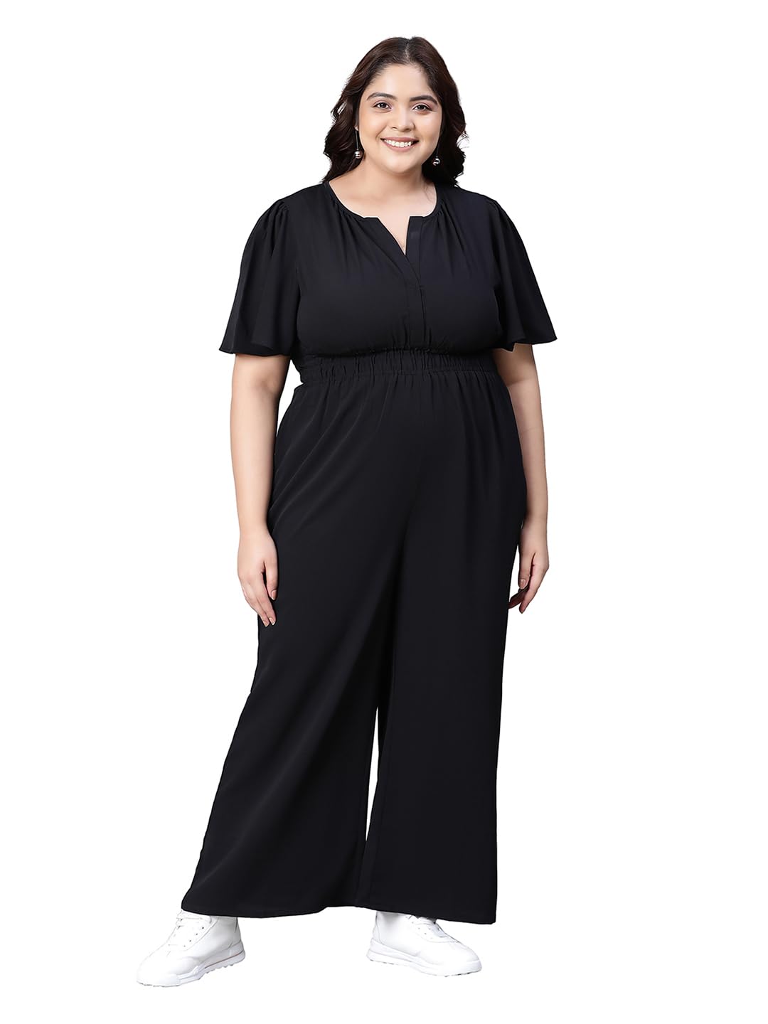 oxolloxo Women Plus Size Tropical Print V-Neck Elasticated Jumpsuit