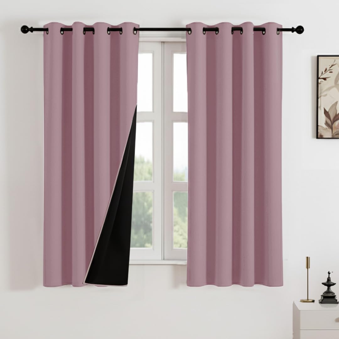 HOMEMONDE 100% Complete Blackout Curtains for Window 5 Feet – Room Privacy Room Darkening Curtain with Eyelets, Black Blacking & Noise Reducing 1 Piece – (60 Inch, Lavender)