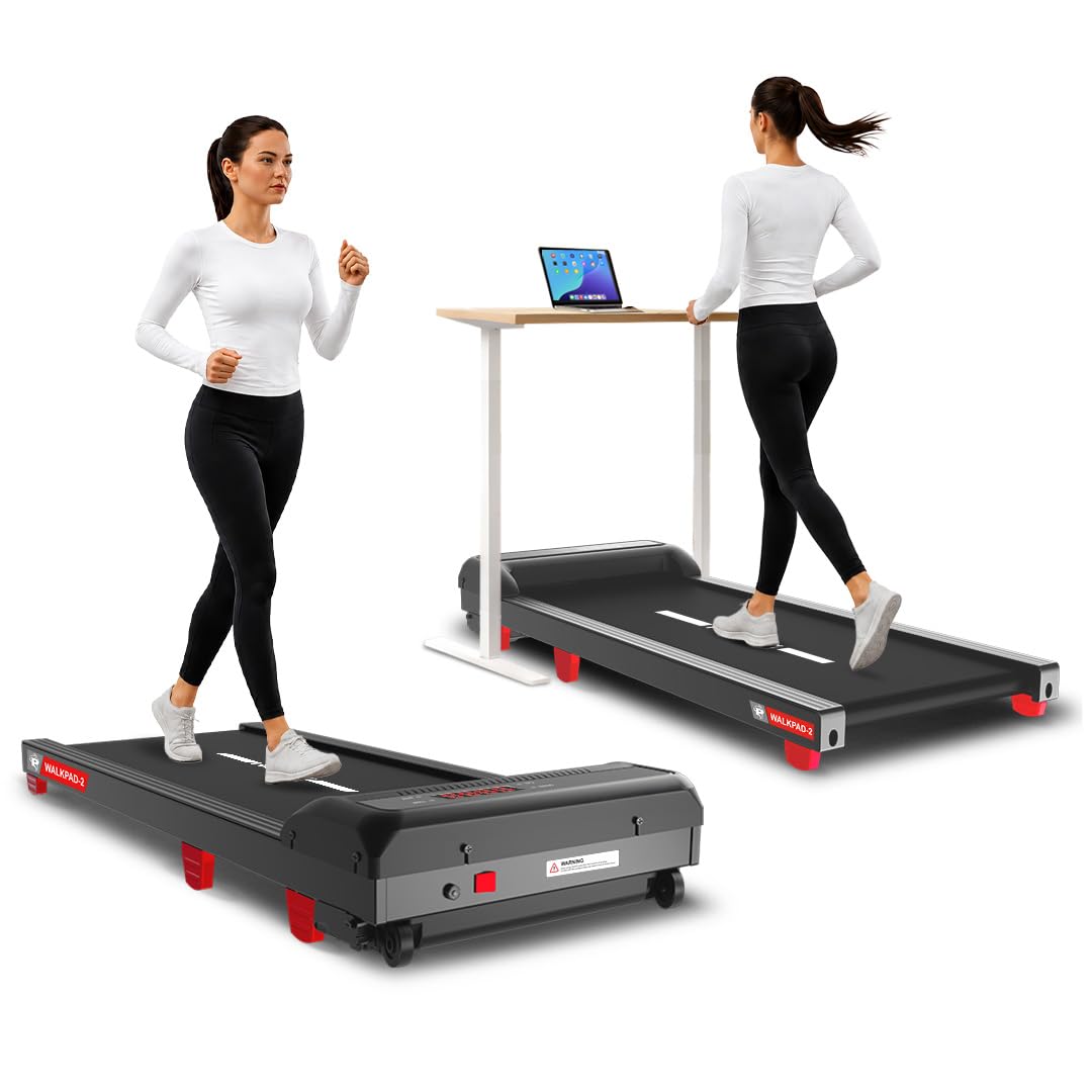 PowerMax Fitness WalkPad-2 Under Desk Walking Pad Treadmill for Home Use | 3.0 HP Motor | Compact Design with Manual Incline | Shock Absorption System | 110 kg Capacity | LED Display | Remote Control