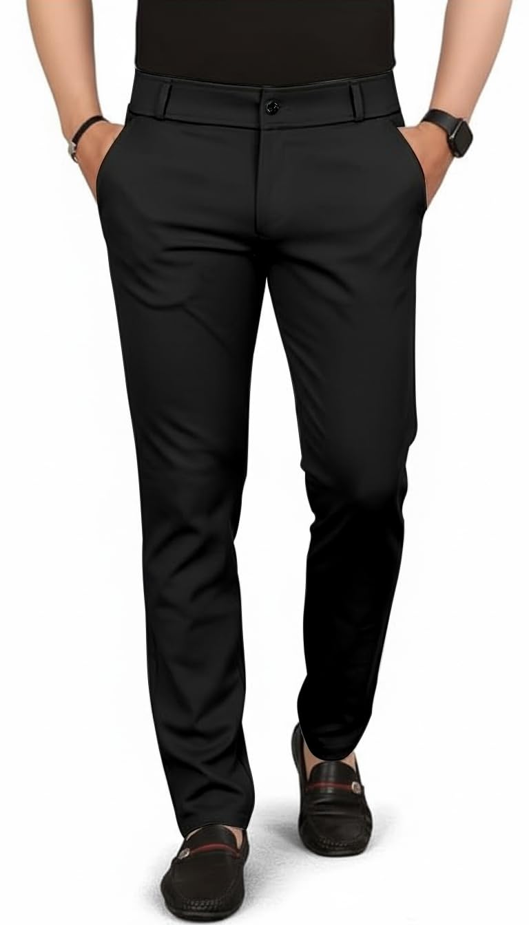 Mehrang Men’s Slim Fit Casual Mid Rise Trousers, Cotton Blend, Side Pockets || Classic Slim Fit Chino Pants || Business Casual Dress Trousers