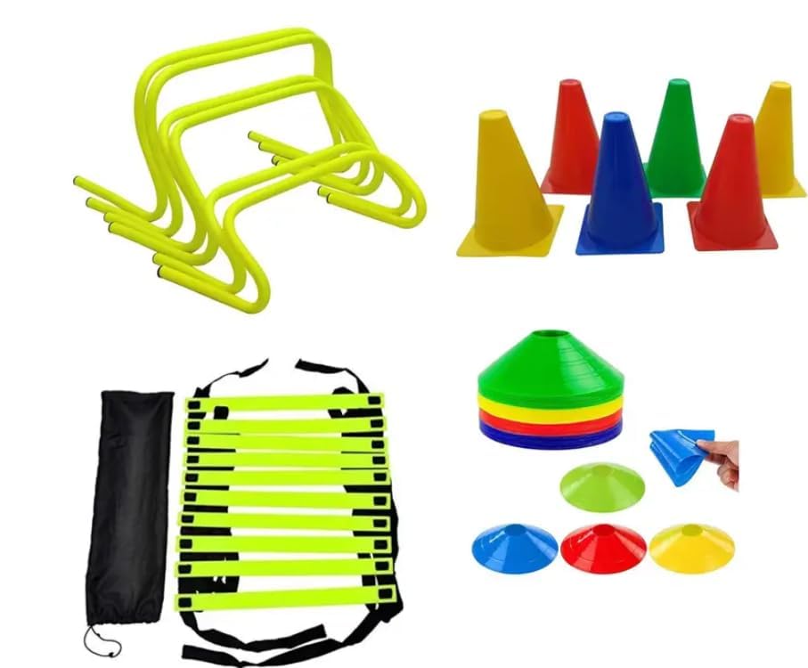 JAXTON Agility Training Kit for Football & Fitness | 4 Mtr Speed Ladder, 10 Saucer Cones, 6 Inch Cones, 6 Hurdles | Sports Workout Set