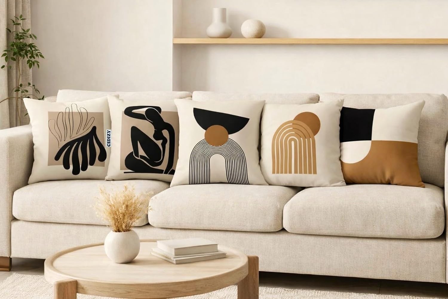 CIDIZY Modern Printed Jute Cushion Cover 16 Inch X 16 Inch, Set of 5, Multicolour