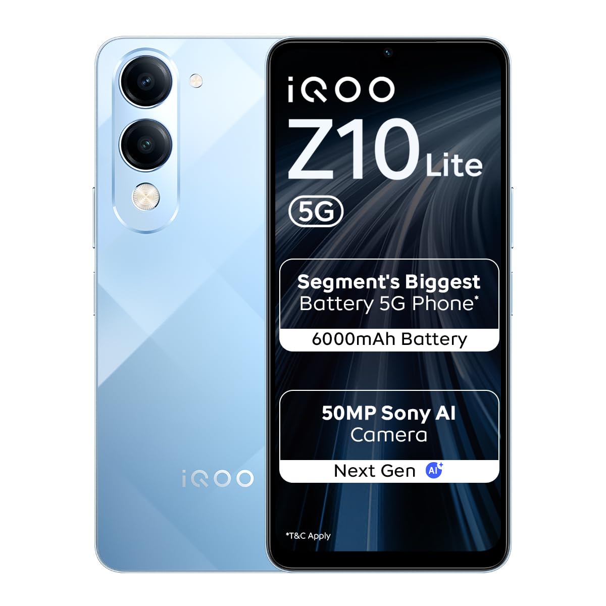 iQOO Z10 Lite 5G (Titanium Blue 2026, 4GB RAM, 128GB Storage) | Dimensity 6300 5G Processor | 50MP Sony AI Camera | 6000 mAh Battery | IP64 Rated & Military Grade Shock-Resistance