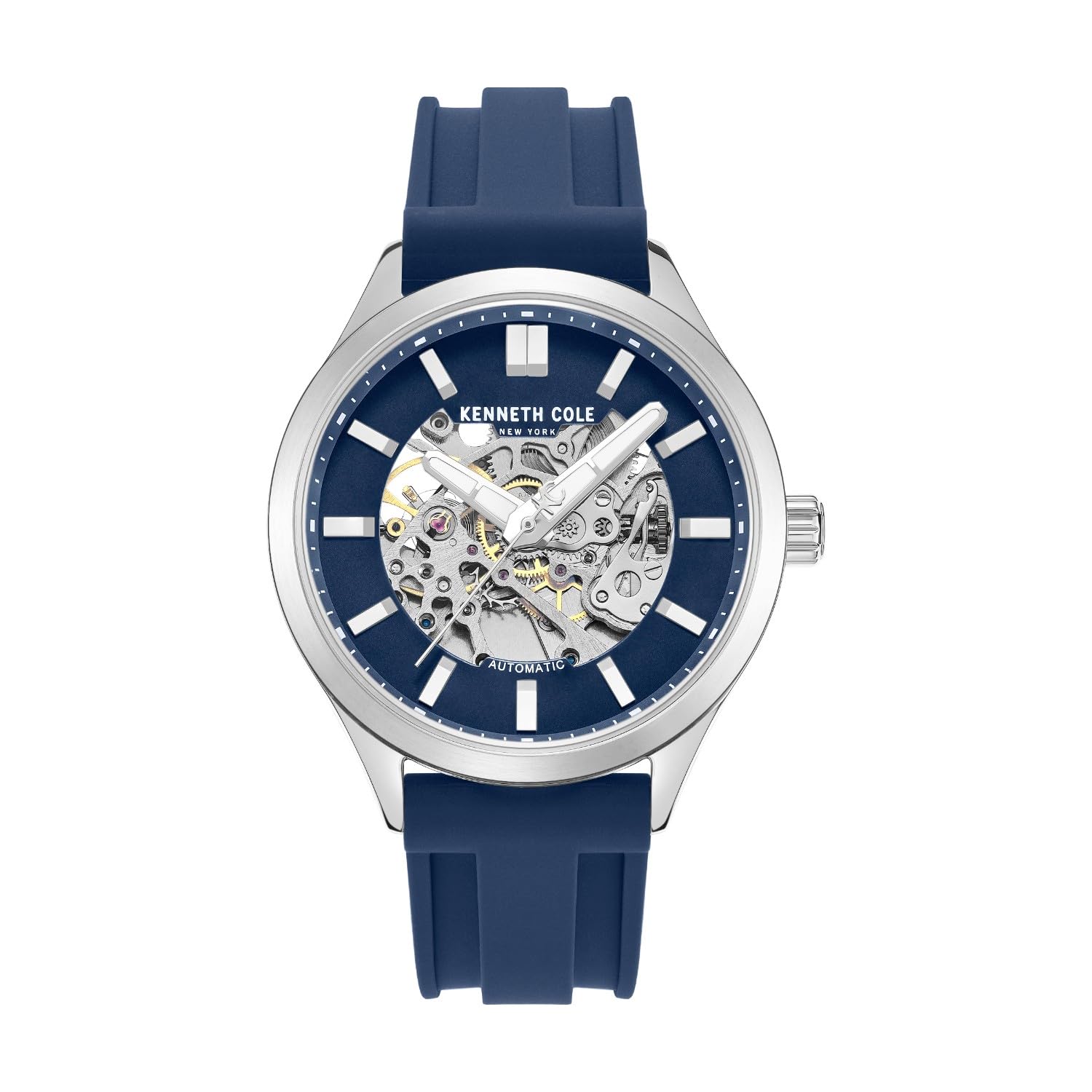 Kenneth Cole Automatic Blue Round Dial Men’s Watch | Silicon Strap Material | Watches for Men Analog – KCWGZ0103703MNW