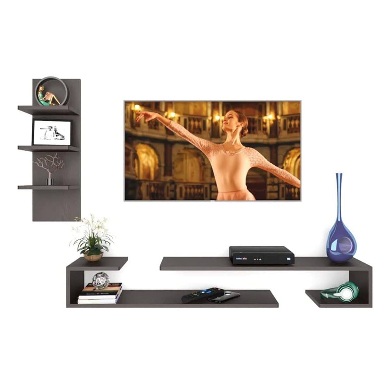 ESTANTERIA Black Stack Engineered Wood TV Entertainment Wall Unit (Standard, Wenge), 20.3 cm, 137.1 cm, 91.9 cm