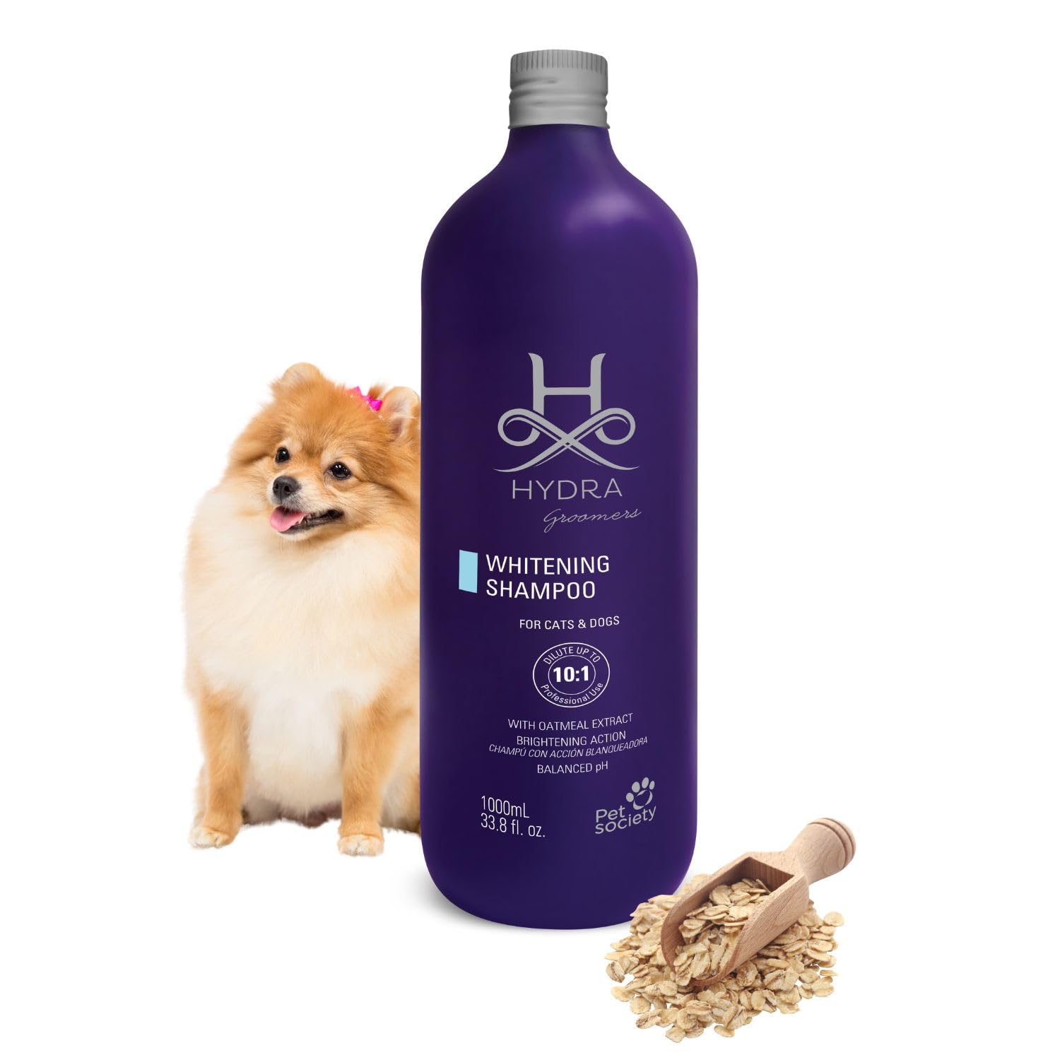 HYDRA Groomer’s Whitening Shampoo for Dogs & Cats, pH Balanced Pet Shampoo for White Coats, Oatmeal Extract, 1L