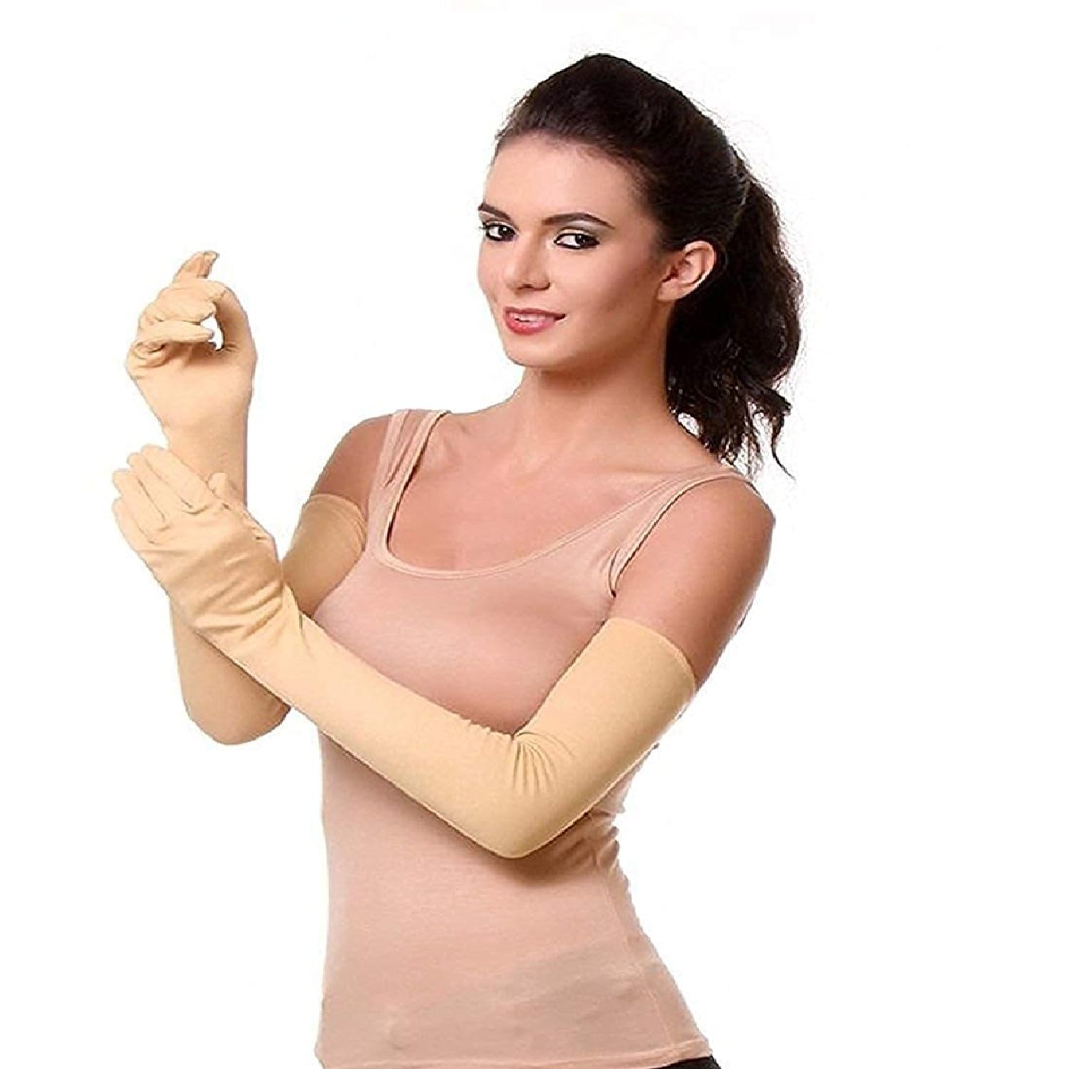Women’s Cotton Full Hand Sun UV Protection Gloves, Hand Socks with Finger Arm Sleeves for Summer, Winter and Cold Dust for Men & Unisex 24″ Long Gloves for Bike, Riding, washable & reusable