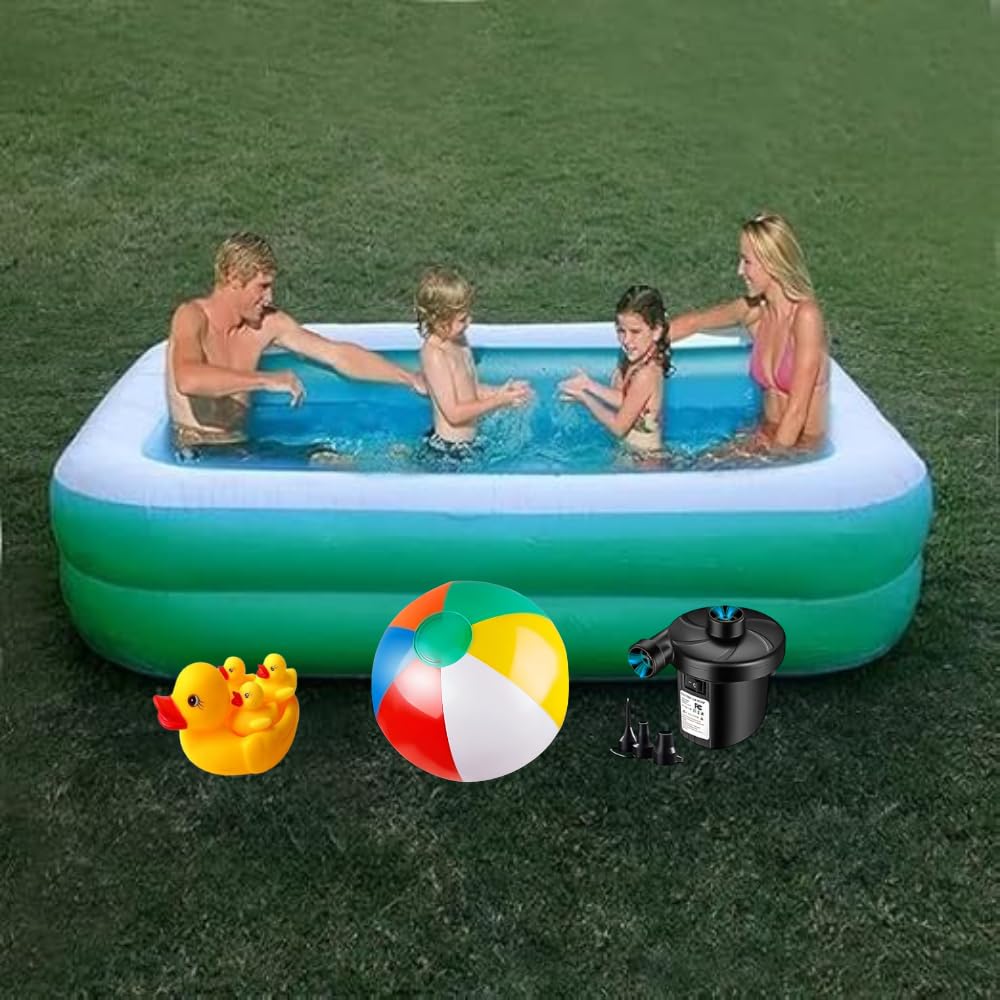 Rectangular 6.7 Feet, Kiddie and Adults Pool, Kids Swimming Pool with Electric Air Pump, 2.00 m x 1.5m x 50cm / 6.7″ x 60″ x 19.6″ Inch (6.7 feet, Blue)(4 X Duck)