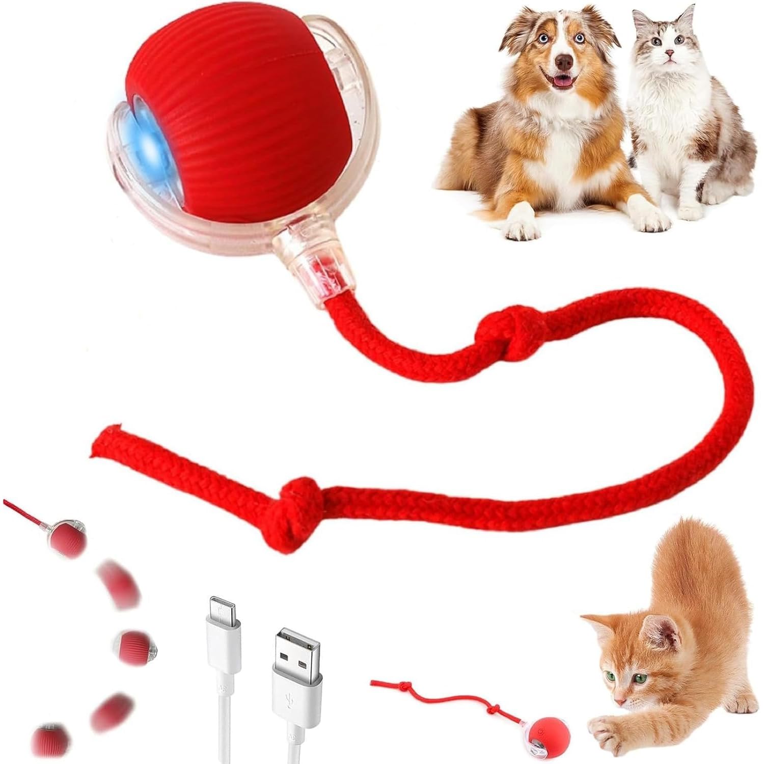 YellowCult Interactive Cat Toys Ball – Smart Rolling LED Ball, Automatic & USB Rechargeable Motion Activate for Indoor Kitten Puppy Dog cat- Pet Exercise, IQ Training, Fun & Engaging Pet Toy