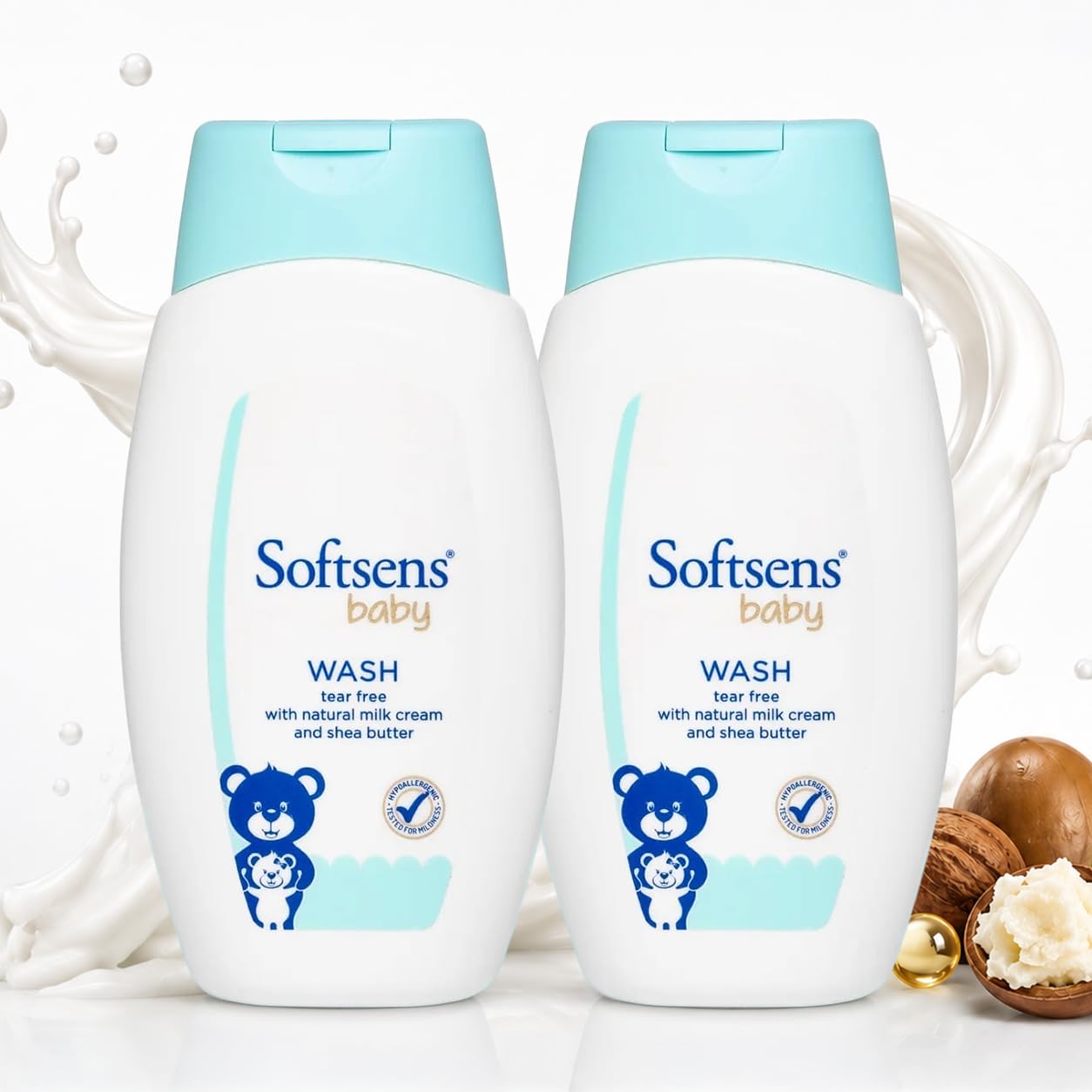 Softsens Baby Tear-Free Body Wash 200ml each (Pack of 2 x 200ml) | Gentle Cleansing & Hydration with Milk Cream & Shea Butter | Dermatologically Tested, Hypoallergenic & Paraben-Free