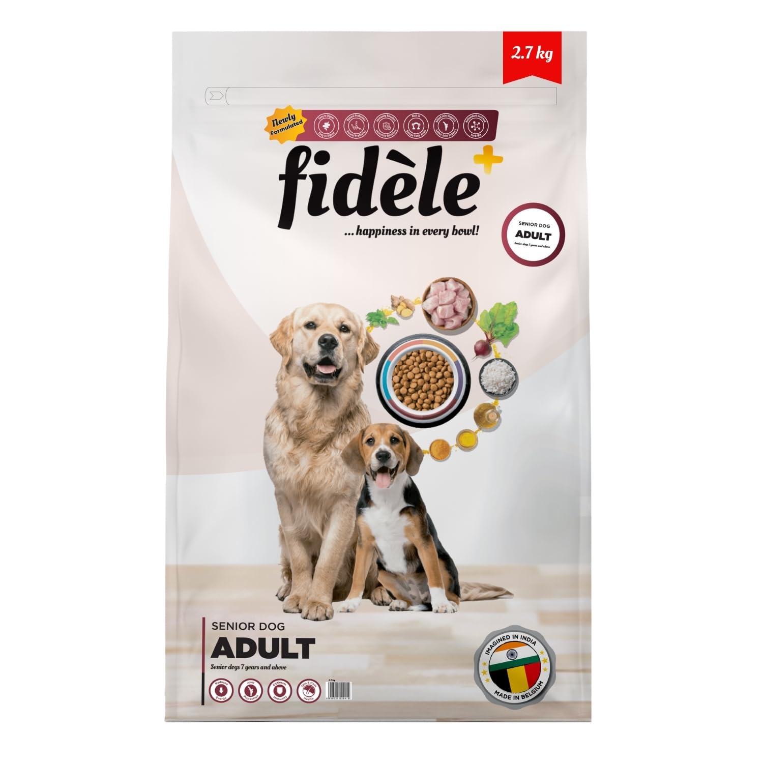 Fidele+ Senior Dog Food | 2.7kg | Real Chicken with Turmeric & Coconut Oil | Joint Support | Easy Digestion | Strong Immunity | No Wheat & Soy