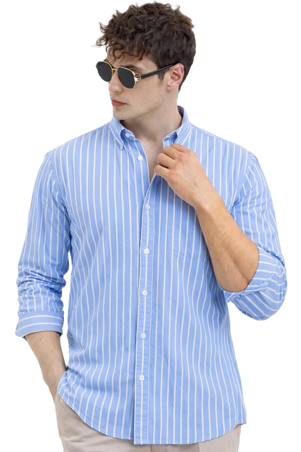 U TURN Men’s Casual Printed Striped Stylish Latest Formal Shirt for Men | Cotton Mix 220 GSM