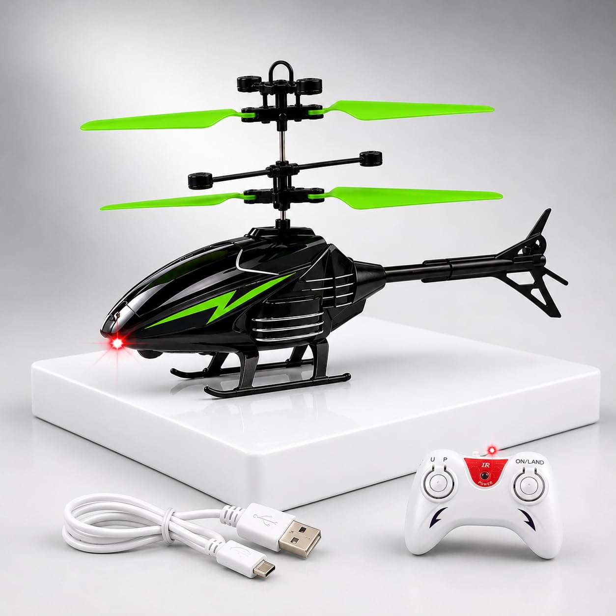 Upgraded 5.1 Gravity Sensor Helicopter Toy for Boys Age 4+, Safety Sensor, 320 RPM Motor, 2.6 Remote, Rechargeable Battery, LED Lights I Pack of 1 (Black Green)
