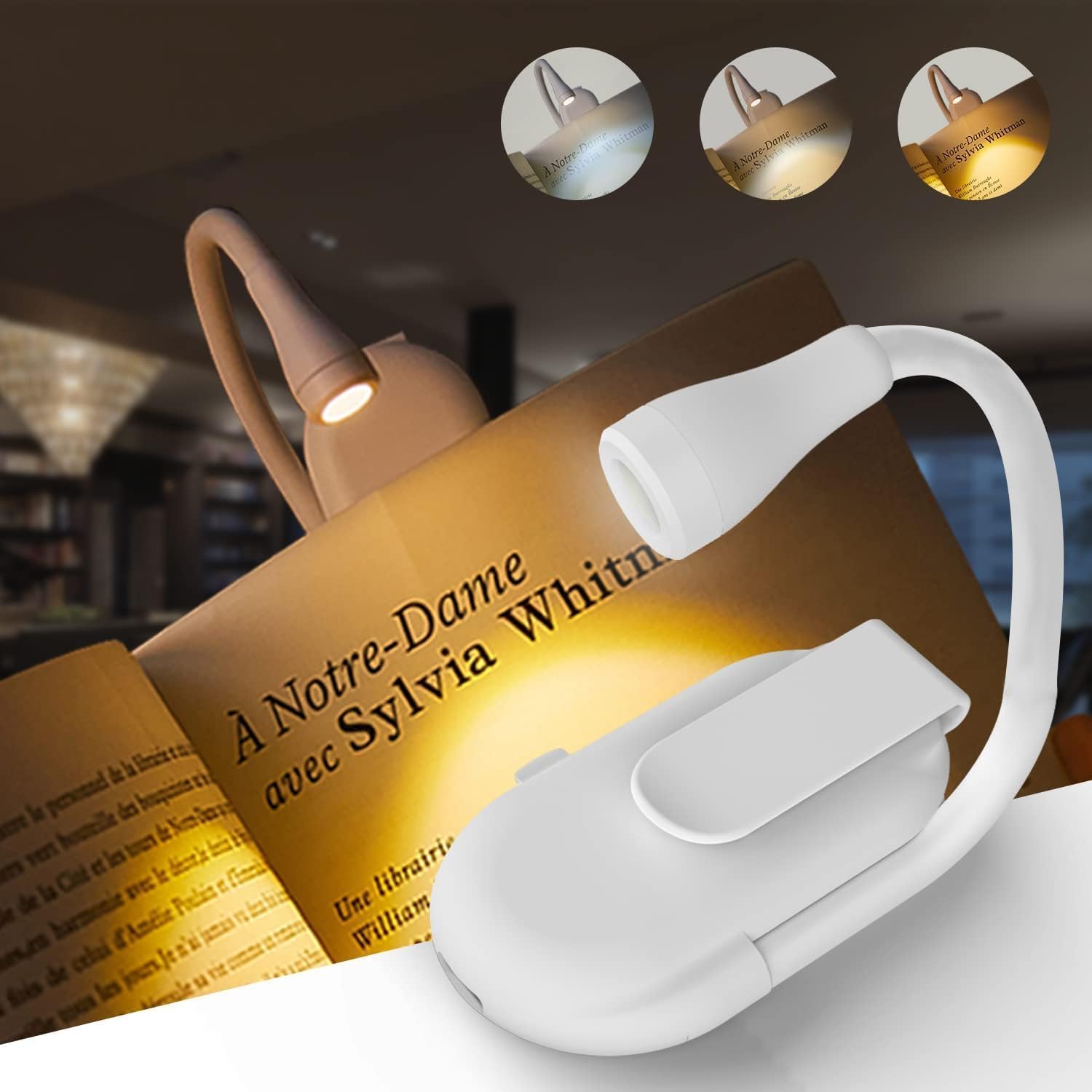 MoonlitDreams Plastic Study Lamp for Students, Reading Light, Night Lamp for Study, Book Reading Light with Clip, Book Lamp, 3 Modes, Portable, Eye Caring – LED, White