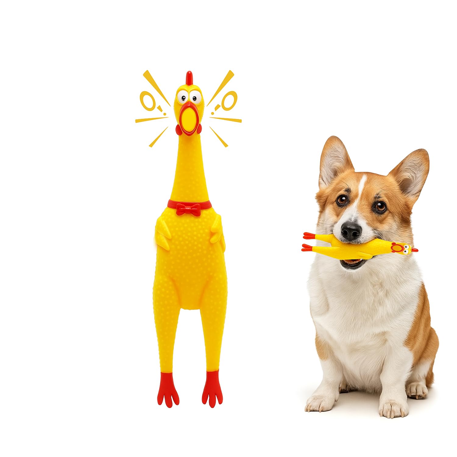 Squeaky Rubber Chicken Dog Toy | Durable Funny Interactive Chew Toy | Loud Squeaky Sound and Stress Relief for Dogs and Puppies | Training Teething Toy | Non Toxic | Prank Noise Maker