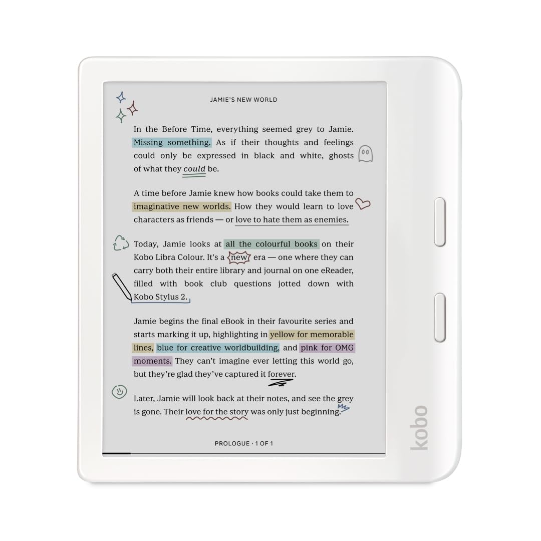 Kobo Libra Colour | eReader | 7” Glare-Free Colour E Ink Kaleido 3 Display | Dark Mode Option | Audiobooks | Waterproof | 32GB of Storage | White