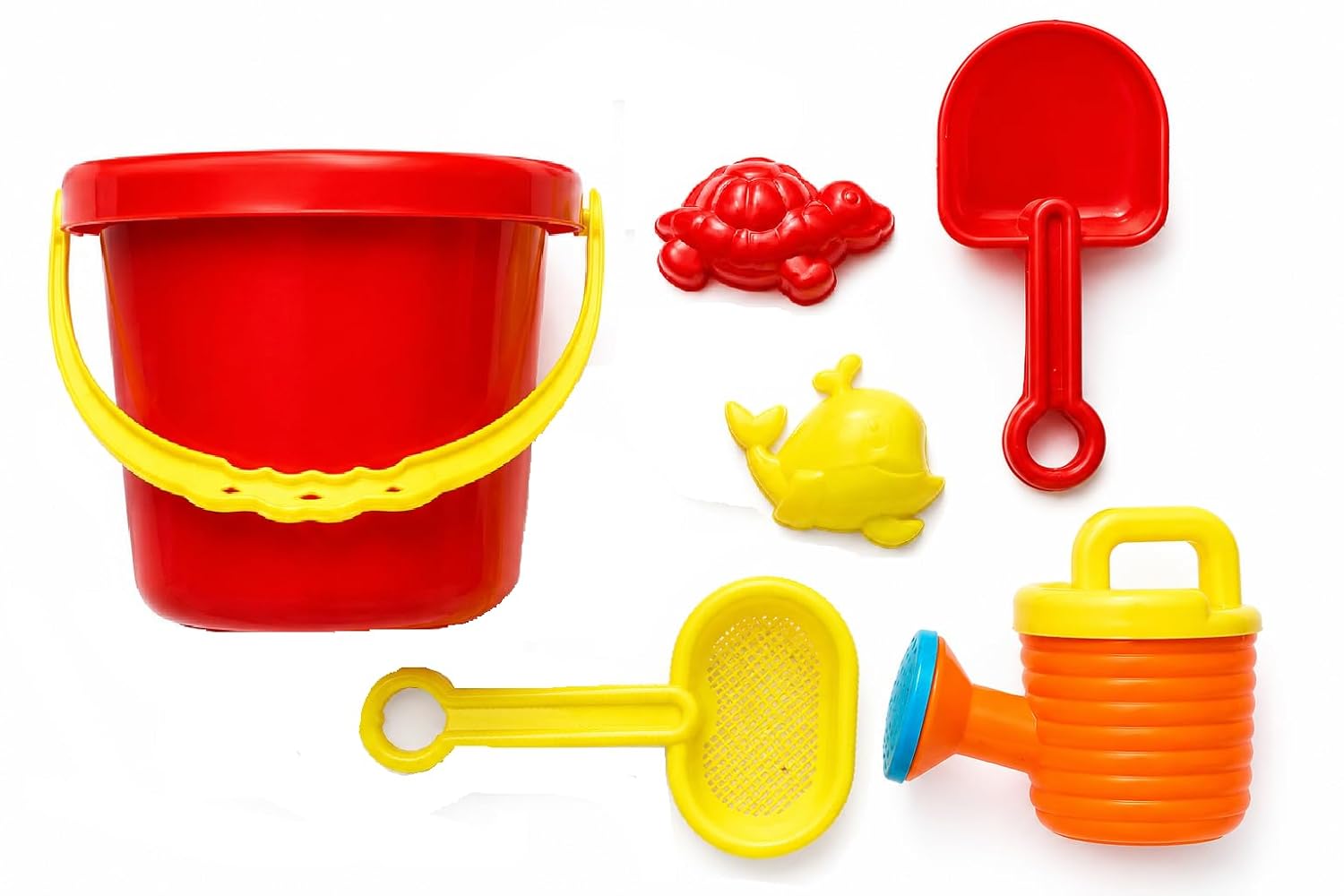 SSKR 6 Piece Beach Sand Toy Set for Kids | Bucket, Watering Can, Shovel, Sieve & Animal Moulds | Outdoor Sand Play Toys for Beach, Garden & Sandbox | Beach Toy Set for Boys & Girls