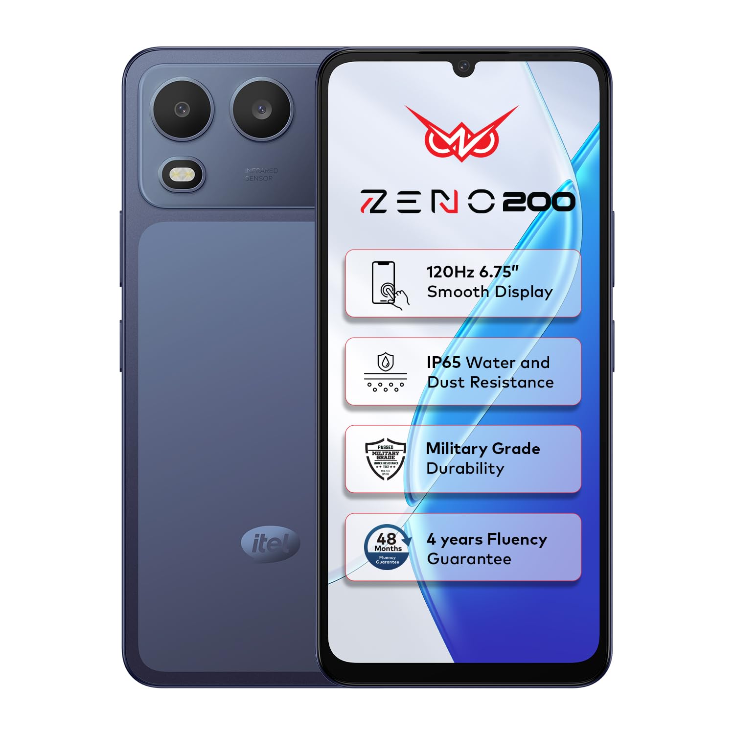 Itel Zeno 200 (Nightly Blue, 4 GB RAM, 128 GB Storage) | 6.75″ HD+ Display | 120 Hz Refresh Rate | IP65 Dust & Water Resistance | 13 MP Camera | 5000 mAh Battery | Charger in Box