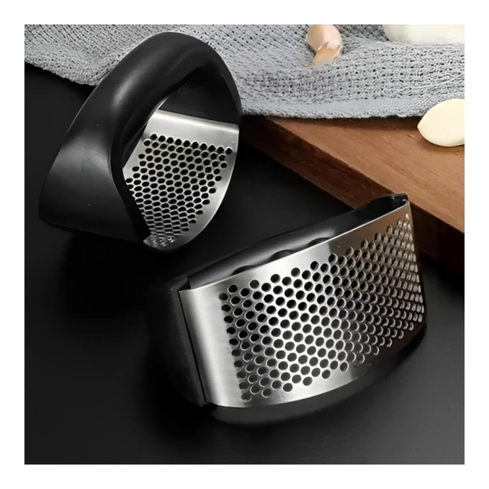 Stainless Steel Garlic Crusher & Ginger Crusher | Manual Garlic Press with Ergonomic Handle (Black)