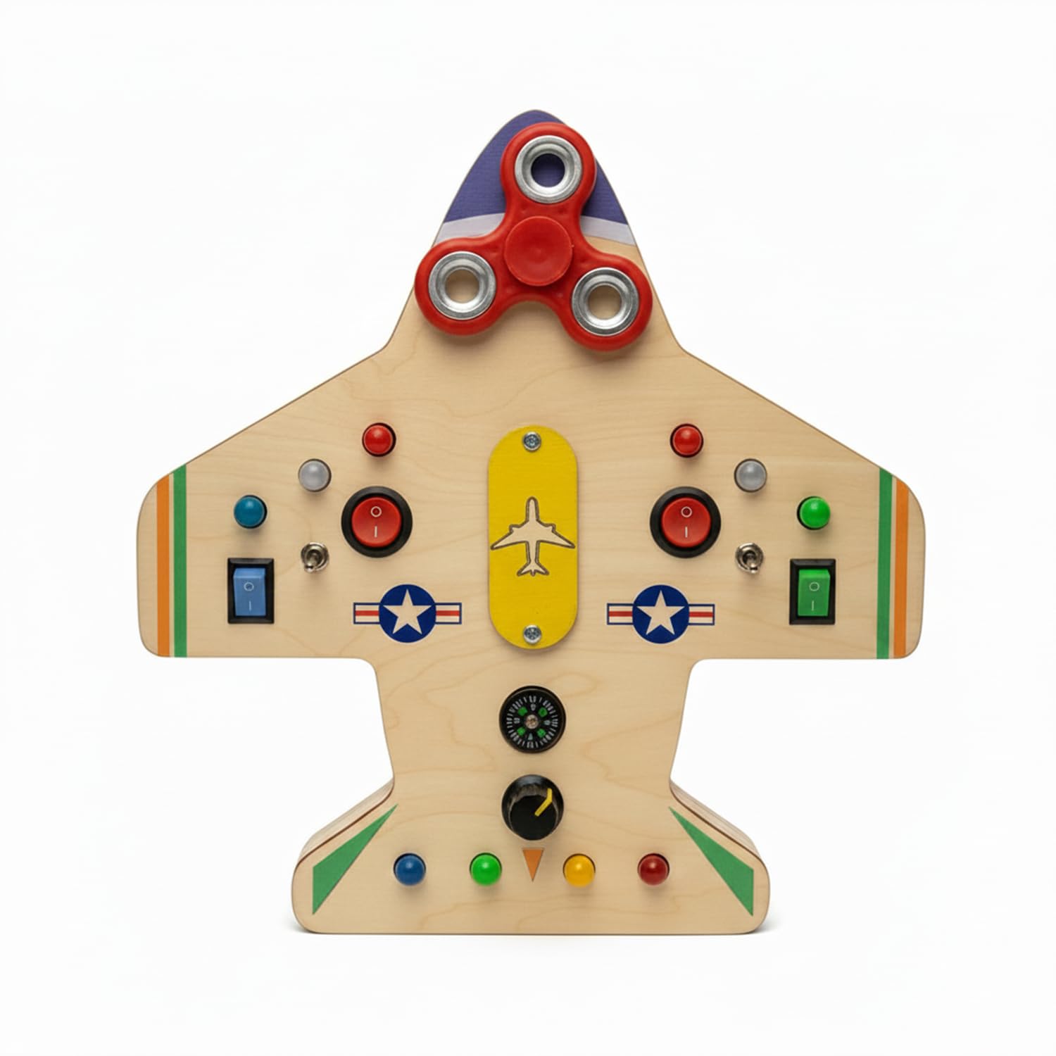 High-Flyer’s Wooden Montessori Busy Board – Sensory Educational Toy for Toddlers with Lights, Switches, Spinner & Compass – Preschool Motor Skills Activity Board
