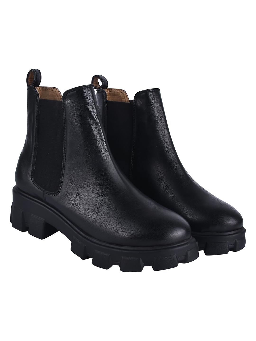 Women’s Chunky Chelsea Boots – Ankle Booties with Lug Sole, Slip-On Elastic Side Panels, Stylish Fall/Winter Footwear