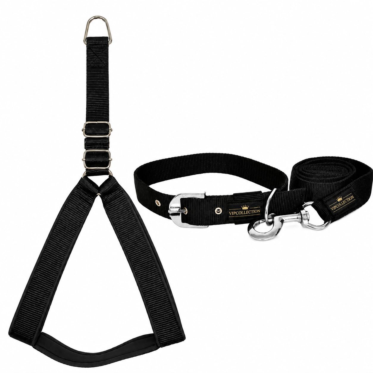 No Pull -Step in Soft Padded Buckle Dog Harness and Collar Leash – Escape Proof Adjustable Combo for Walking Training Hiking Outdoor (Black, Large)