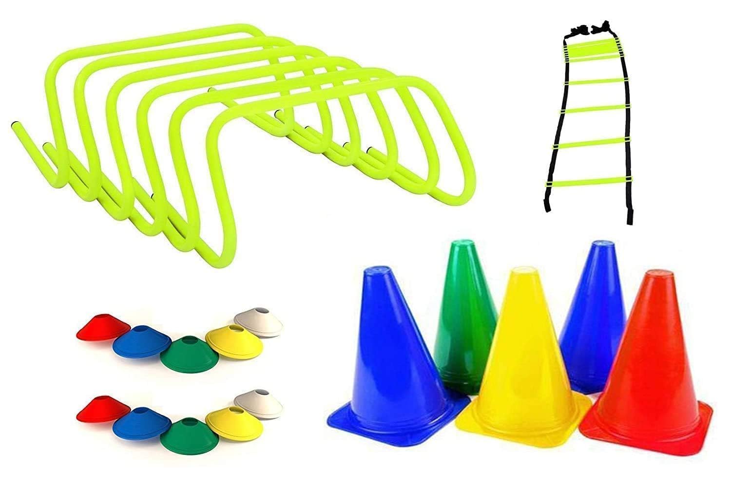 JAXTON Speed & Agility Training Equipment Kit with 4 M Ladder, 10 Soccer Cones, 6-Inch Hurdles, Sports & Fitness Practice Combo for All Age Groups