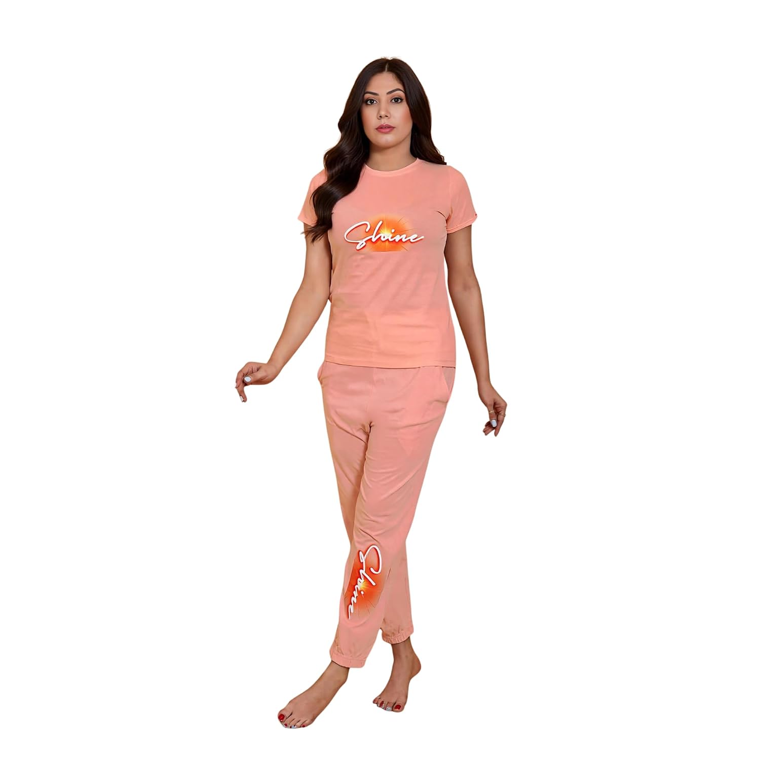 Women’s Peach Echo Set | T-Shirt & Joggers Co-Ord Set with Contrast Tones | Casual & Loungewear Outfit