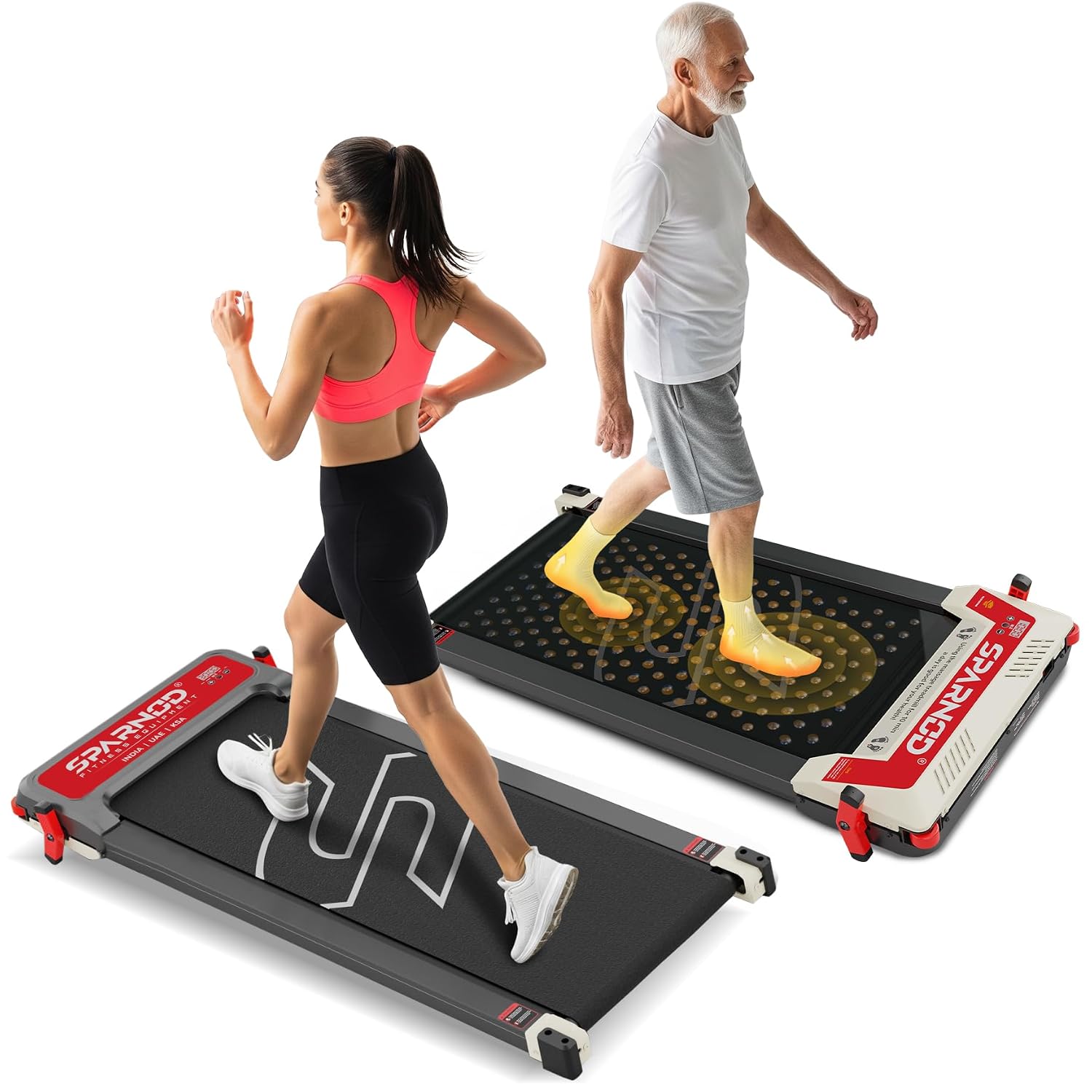Sparnod Fitness STH-3003 3-in-1 Double-Sided Walking Pad Treadmill for Home Use with Acupressure Massage Pad, 1-6 km/h, 5 Massage Speed Modes, LED Display, Incline, 2.5 HP Motor, Supports Up To 120 kg