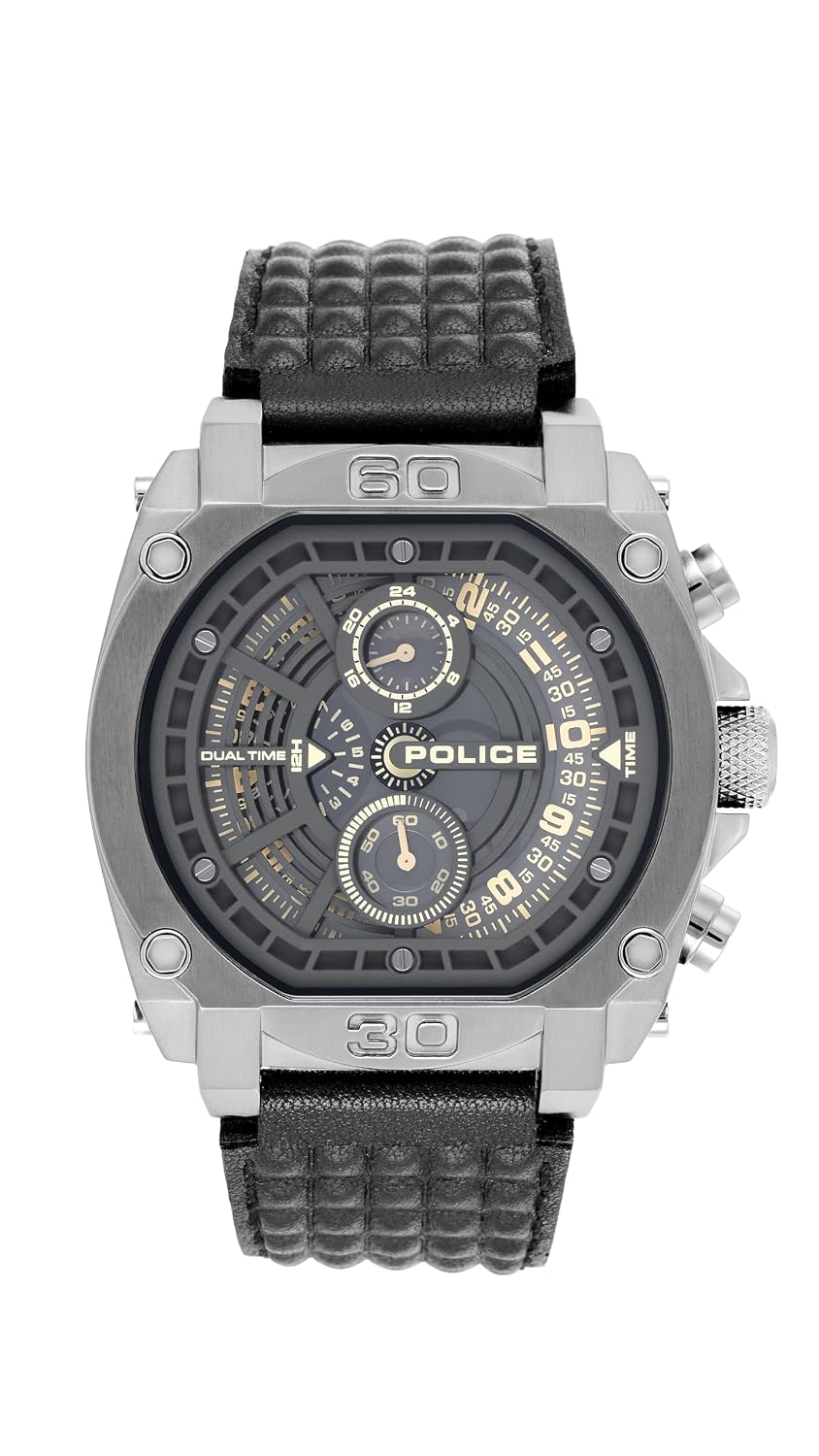 Police Quartz Analog with Grey Dial Black Leather Strap Watch for Men – PLPEWGF0040002