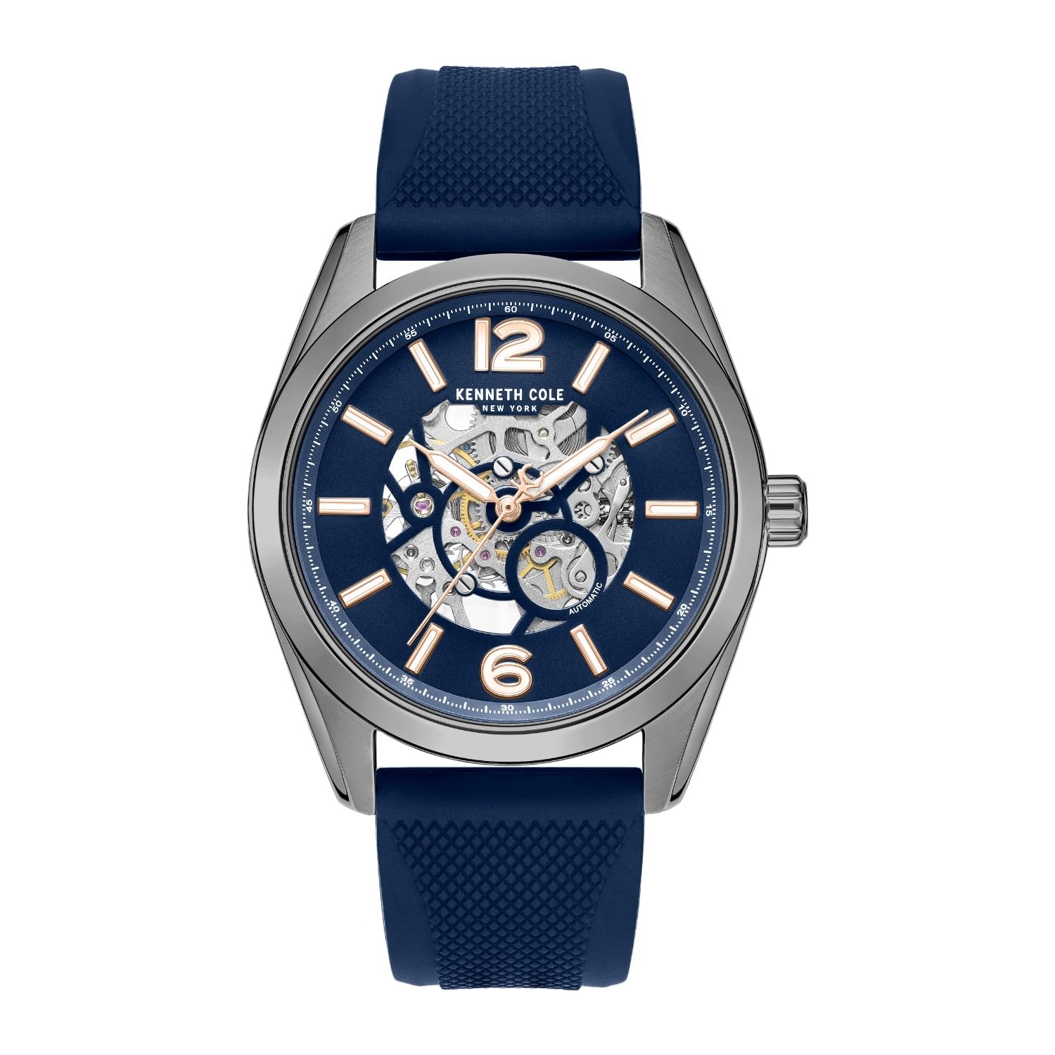 Kenneth Cole Automatic Blue Round Dial Men’s Watch | Silicon Strap Material | Watches for Men Analog – KCWGZ0104001MNW