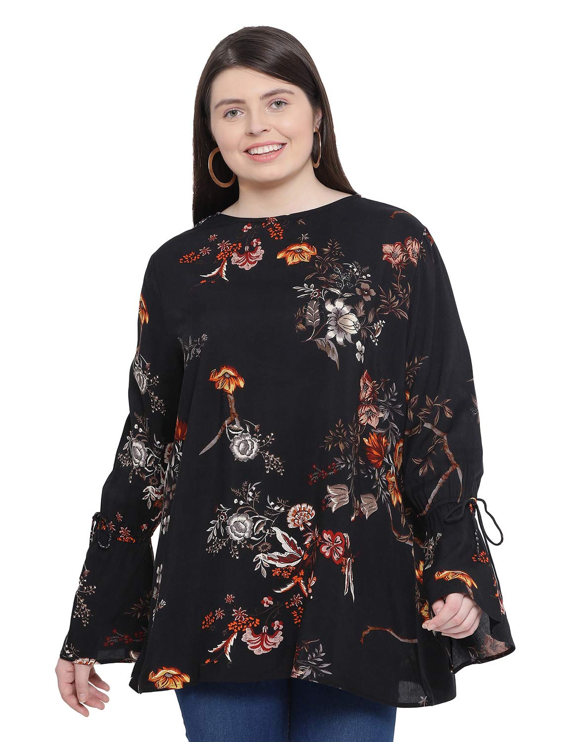 oxolloxo Women’s Plus Size Round Neck Full Sleeve Floral Top