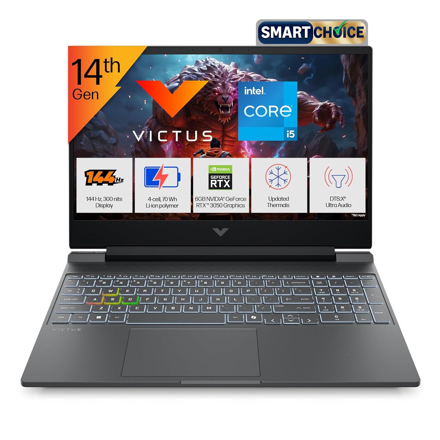 HP Smartchoice Victus, 14th Gen Intel Core i5-14450HX, 6GB RTX 3050, 24GB DDR5(Upgradeable) 512GB SSD, 144Hz, 300 nits, 15.6”/39.6cm, Win11, Office 24, Mica Silver, 2.3kg, fa2303/15tx, Gaming Laptop