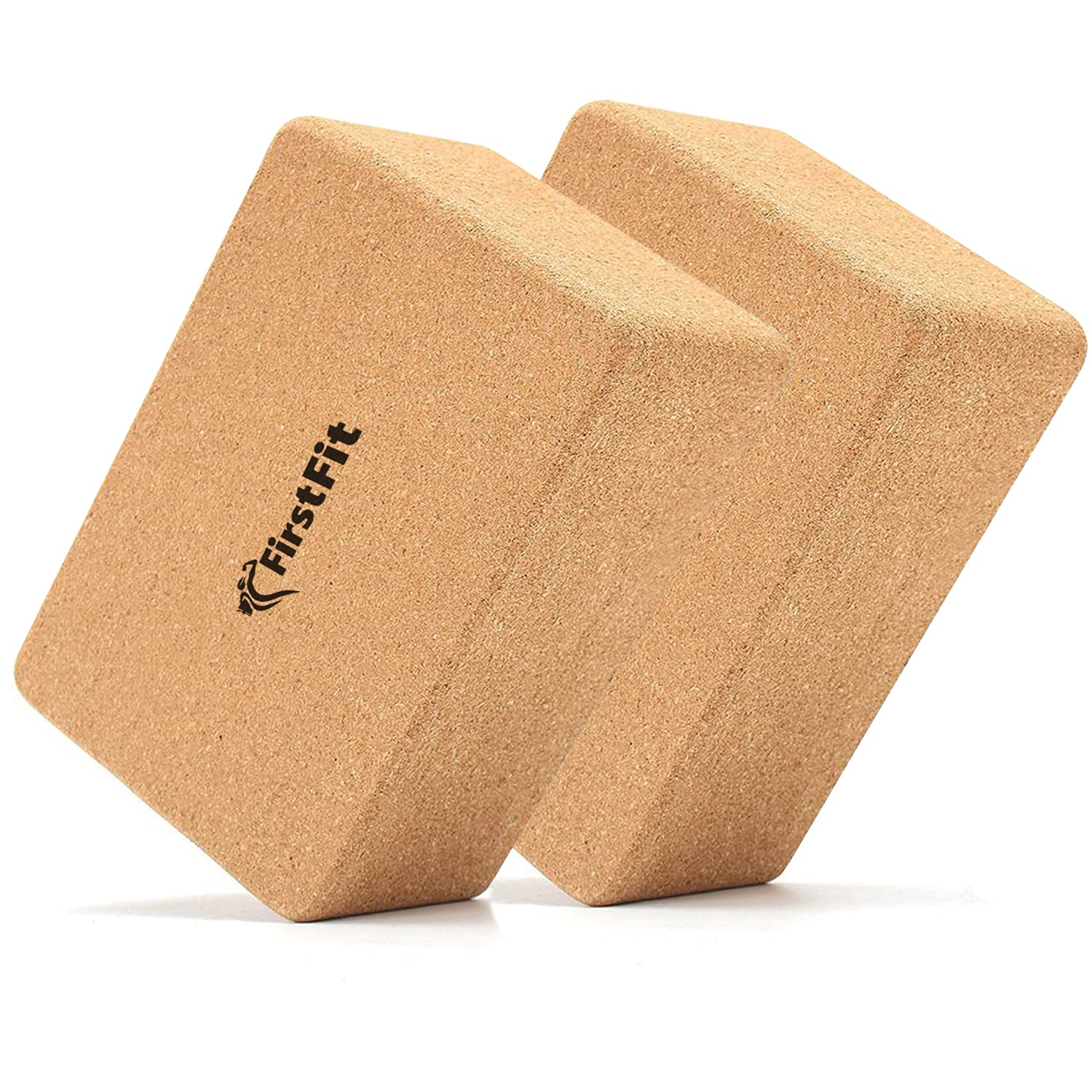 FirstFit Yoga Block, Non-Slip & Supra Grip Natural Cork Yoga Brick, Regular & Handstand Block, Wrist Support Wedge/Calf Stretch Wedge, Exercise Accessories For Women & Men-Size(23 x 13 x 8 cm) Pack 2