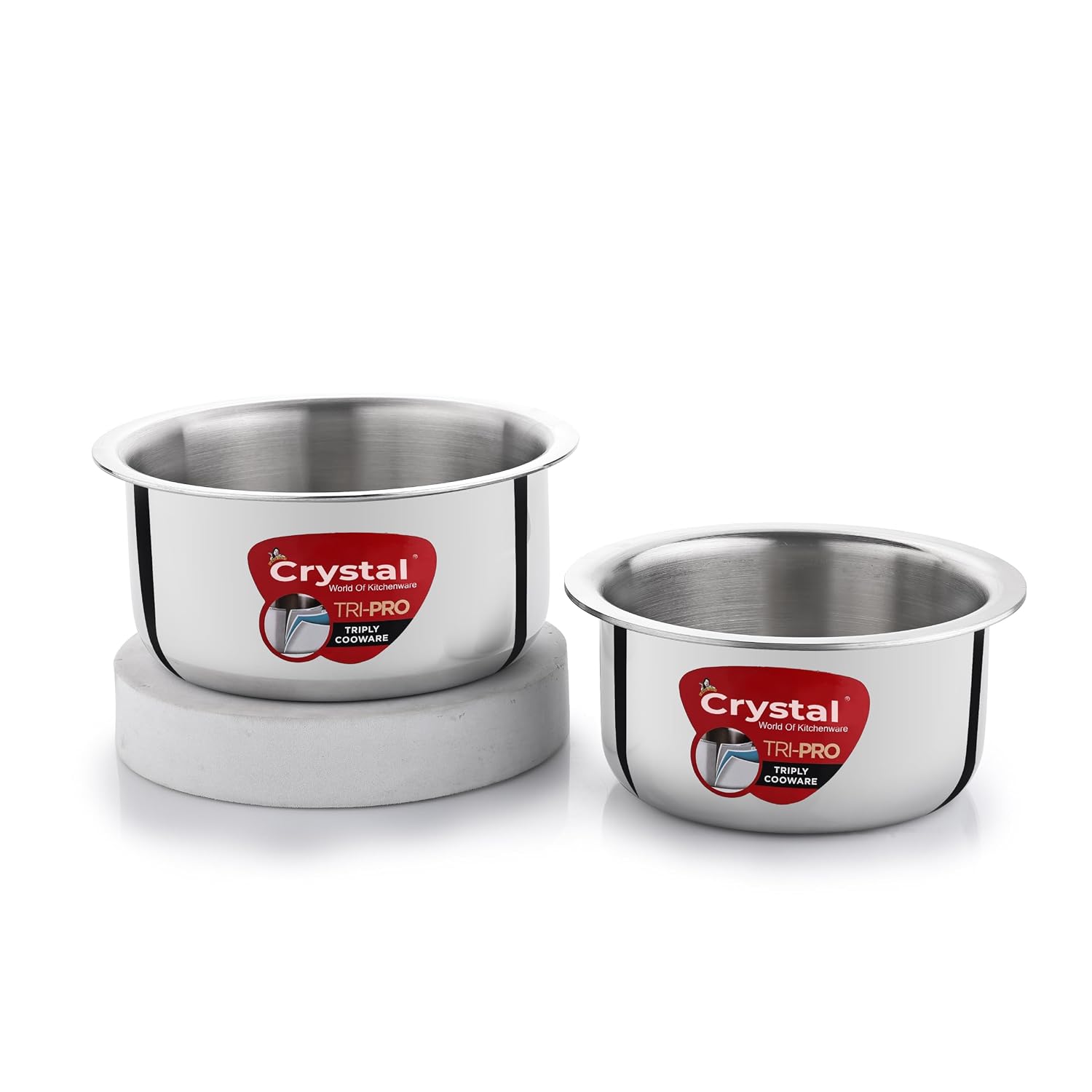Crystal Tripro Triply Stainless Steel 2 Pcs Tope Set | 14cm and 16cm Tope Set | Less Oil Use for Health Cooking | Even Heat Distribution | Induction Bottom