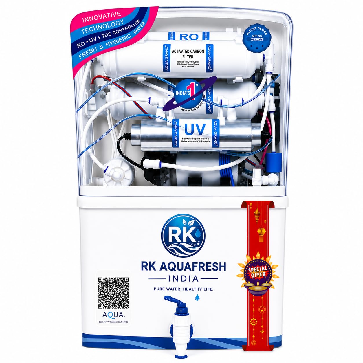Rk Aqua Plus Alpha Pro+ Ultra Alkaline+++(RO+UV+UF+COPPER+ZINC+CALCIUM+TDS ADJUSTER)Best For Home/Office Purpose | 15LPH | 12litrs
