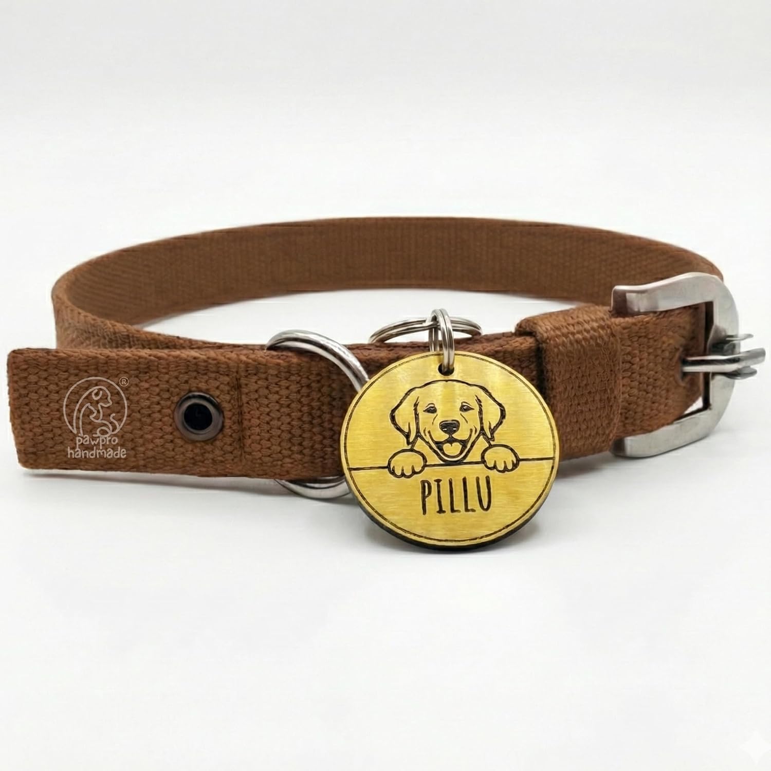 Pawpro Adjustable Nylon Dog Collar with Secure D-Ring from Small – Medium to Large Breeds (Brown, Large)
