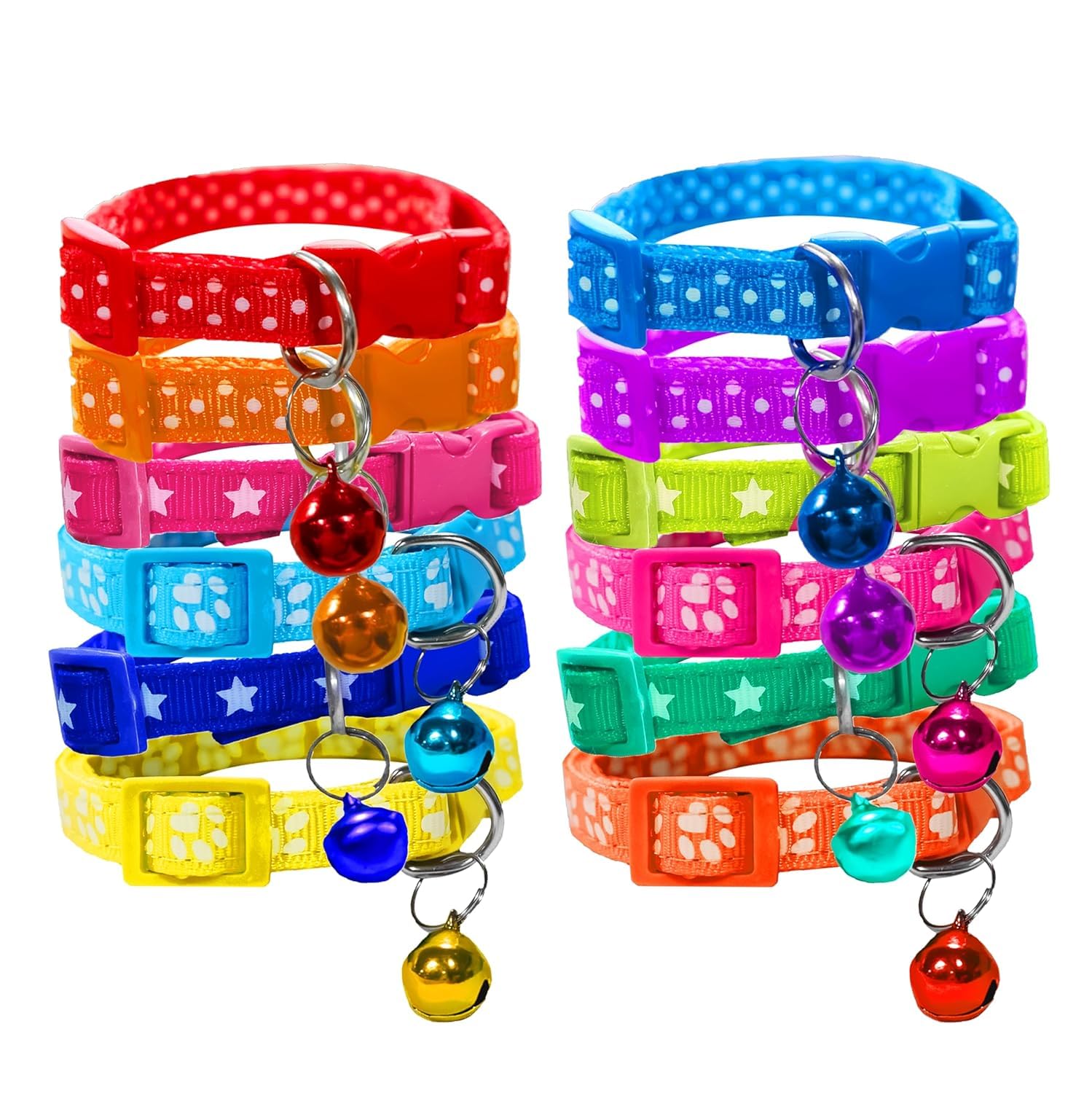 Buraq 4 Pcs Perfect Plain Cat Collar for Indoor & Outdoor Use, Strong Cat Belt, Adjustable & Durable, Accessories for Cats – Color May Vary (Paw Print, Pack of 4)