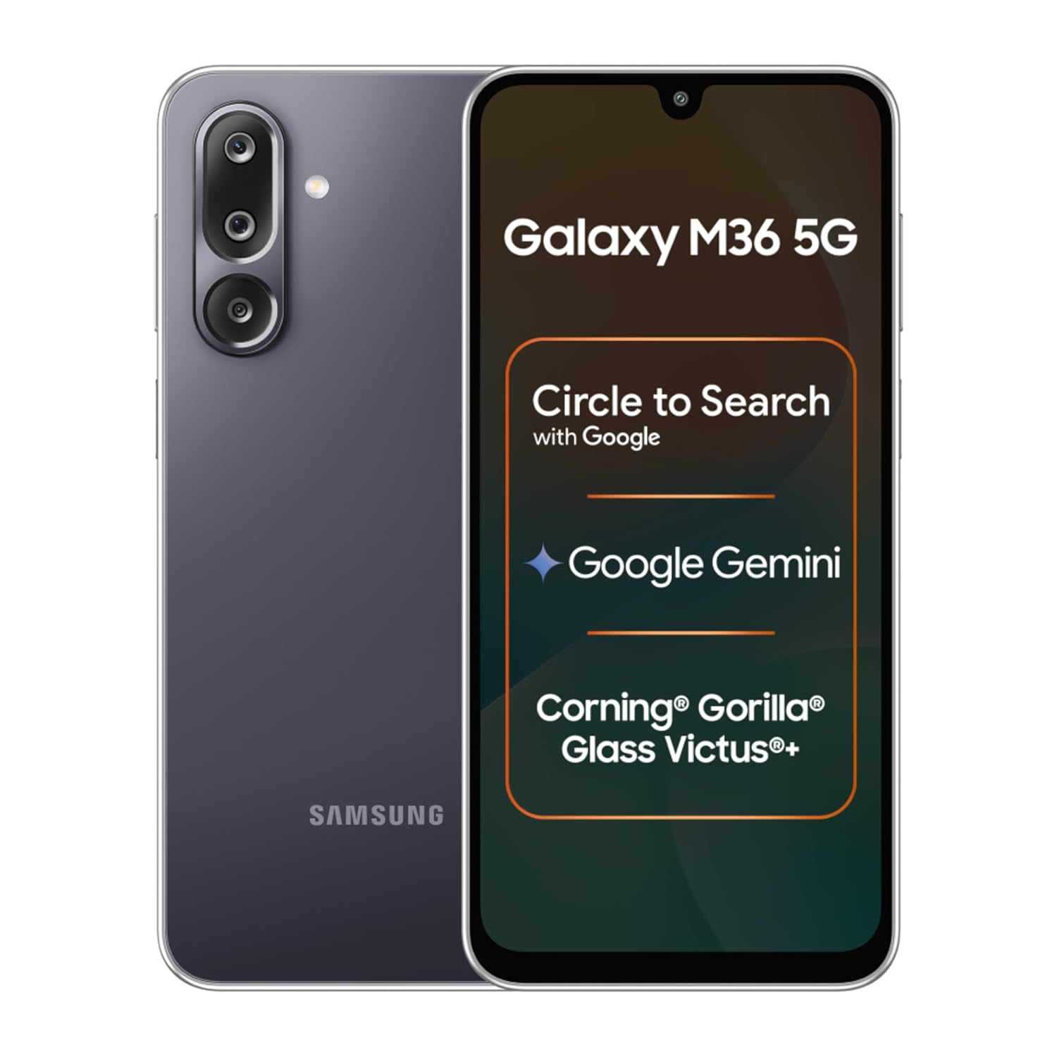 Samsung Galaxy M36 5G Mobile (Velvet Black, 6GB RAM, 128GB Storage) | Google Gemini| Gorilla Glass Victus+ | 7.7mm | AI Enhanced 50MP OIS Triple Camera| Nightography| Lag-free Gaming | Without Charger