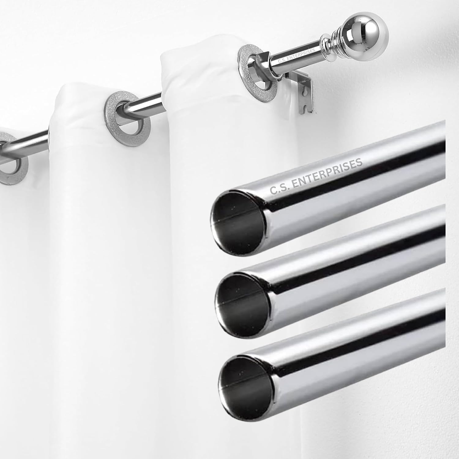 Stainless Steel Curtain Rod | Silver & Chrome Finish | Anti-Rust | Sturdy & Durable | Multipurpose | SS Pipes for Door, Window, Shower, Home and Office (1_pipe, 3ft)