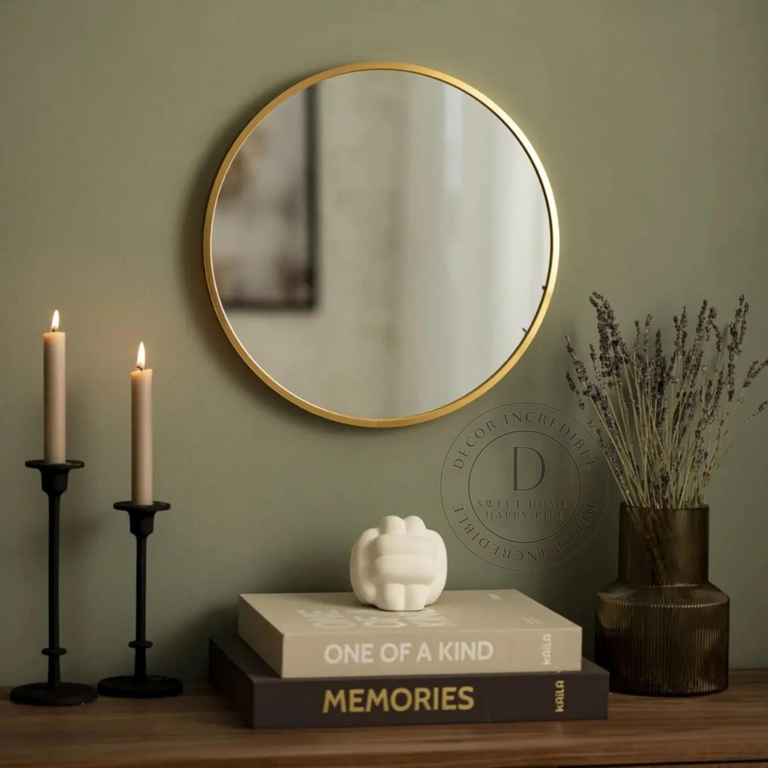 Round Sunburst Wall Mirror Gold Metal Frame for Decoration Decorative Design Stylish Latest Large Item Abstract for Living Room Bedroom Dining Bathroom Office Cafes House Hall 12in