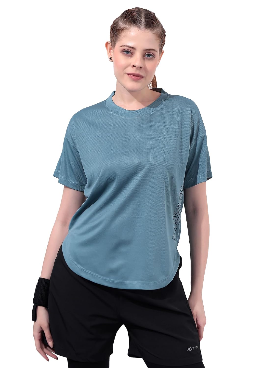 Kvetoo Women Apple Cut Gym T Shirt Breathable Workout Tee Slim Fit Activewear Top Sports Training Yoga T Shirt Women