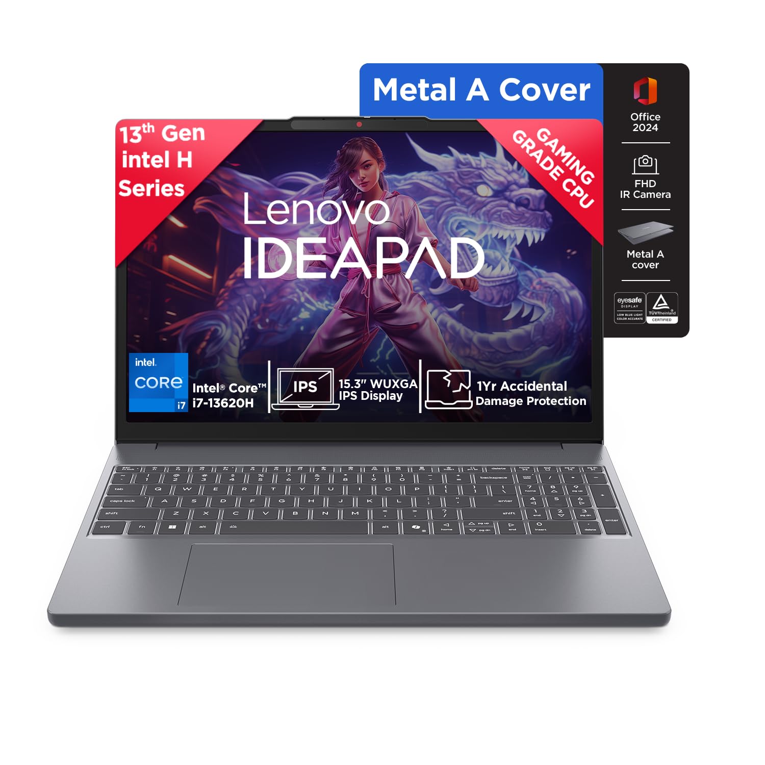 Lenovo IdeaPad Slim 3 13th Gen Intel Core i7 13620H, 16GB RAM, 512GB SSD, WUXGA IPS, 15.3″/38.8cm, Win 11, Office 2024, Top Metal Cover Grey, 1.6Kg, 83K100CJIN/S1IN, Backlit KB, Laptop