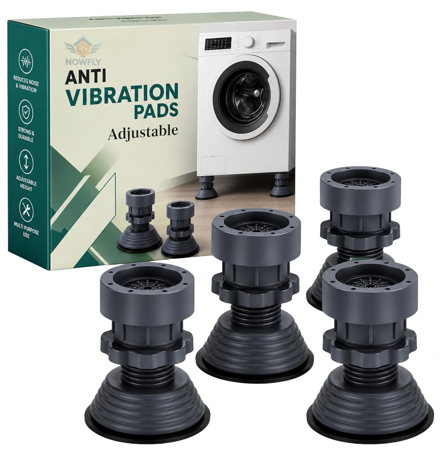 4 PCS Anti Vibration Pads for Washing Machine | Heavy Duty Anti Slip Rubber Feet Stand for Washer, Refrigerator & Furniture | Noise Reduction, Floor Protection & Height Increase (darkgreyad)