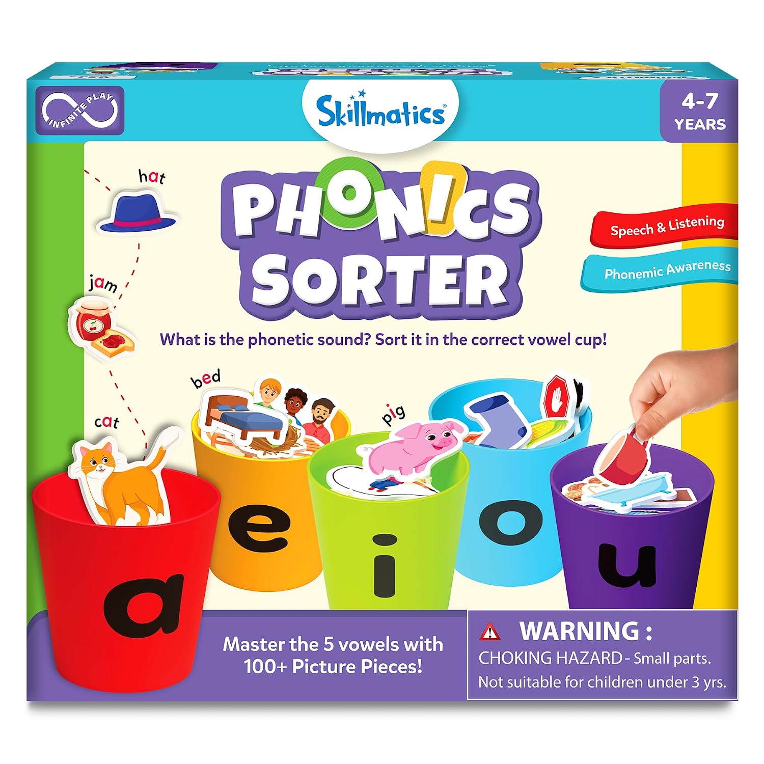 Skillmatics Phonics Sorter – Vowel Sorting & Early Reading, Montessori Phonics, Short Vowel Sounds, Phonemic Awareness for Preschool & Kindergarten, Educational Gift for Boys & Girls Ages 4, 5, 6, 7 | Short Vowel Sounds, Phonemic Awareness for Preschool & Kindergarten, Educational Gift for Boys & Girls Ages 4, 5, 6, 7